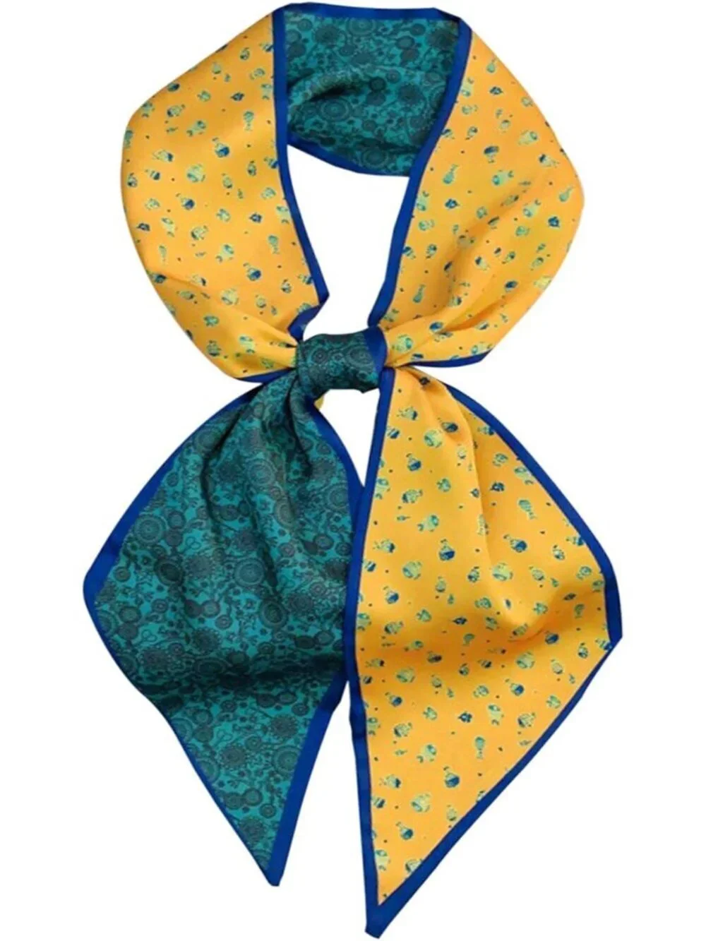 Women's Blue Yellow Strap Stylish Satin Headscarf Wrap Lightweight Scarves Scarf